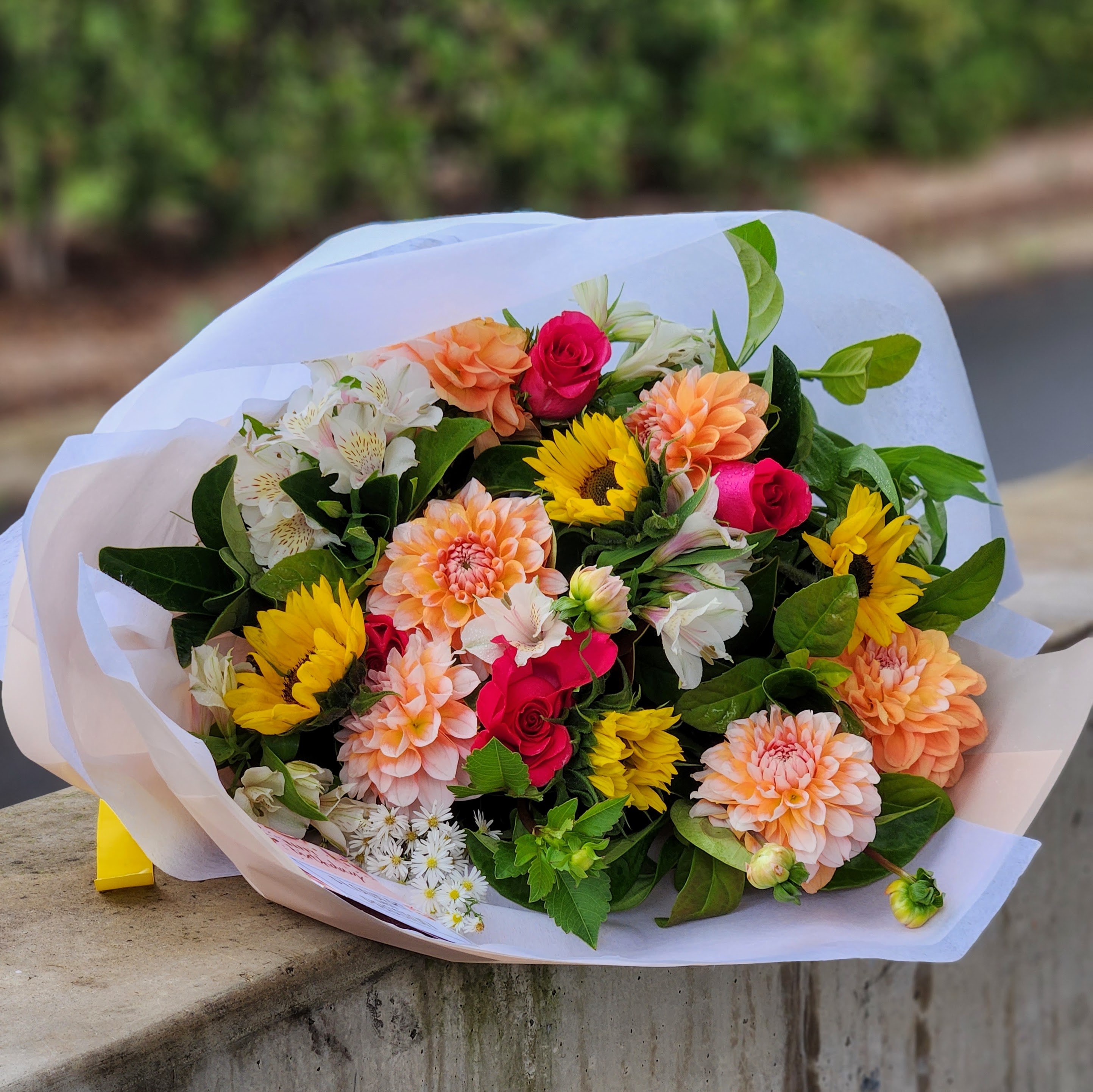 Sunflower & Hot Pink Rose Bouquet Flowers With Passion Sydney