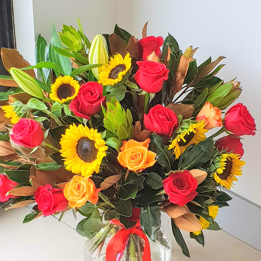 Sunflower & Red Rose Bouquet Flowers With Passion Sydney
